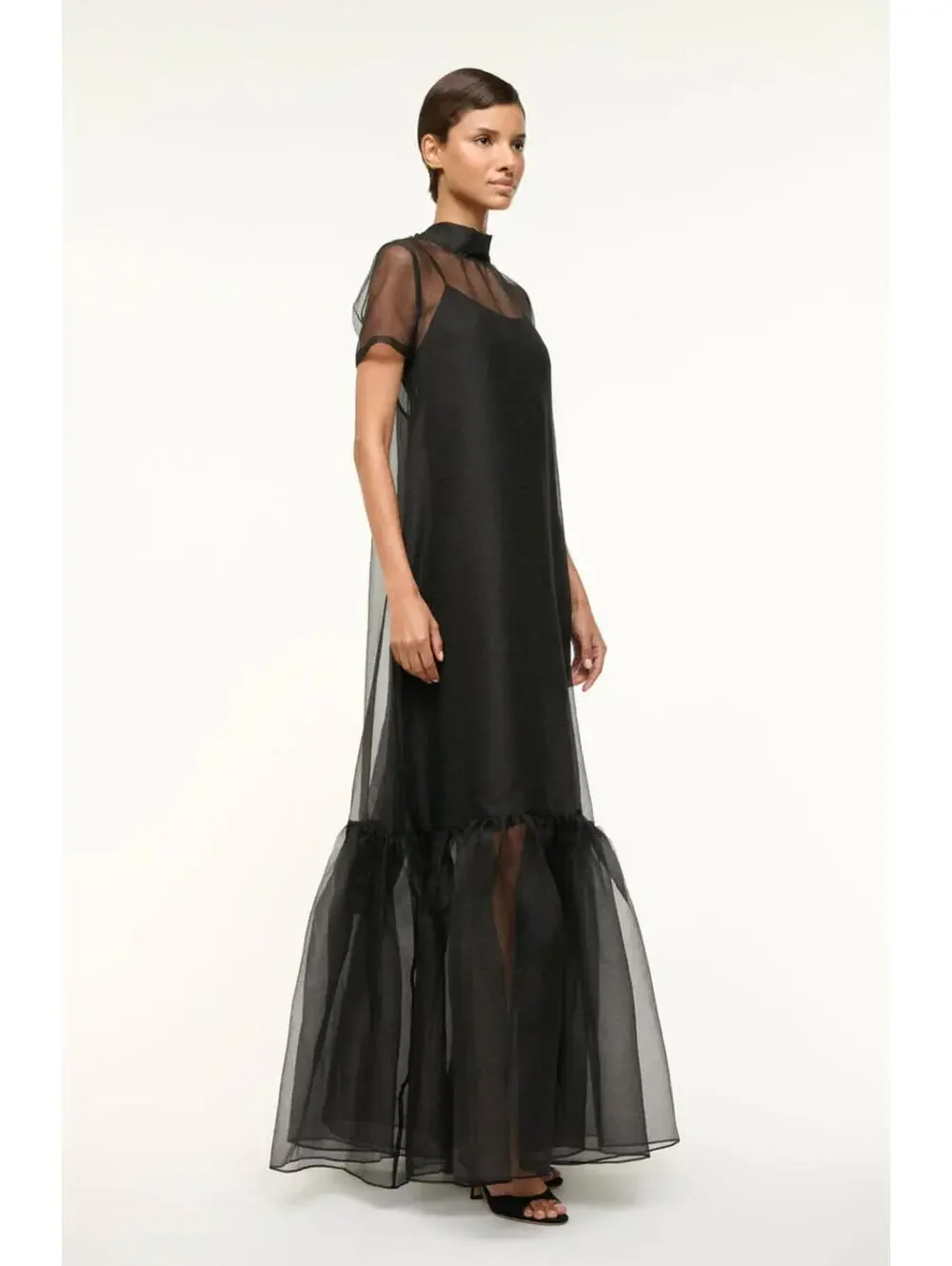NWT STAUD Calluna Organza Neck Tie Gown Dress Designer Sheer Black Small - Picture 9 of 9
